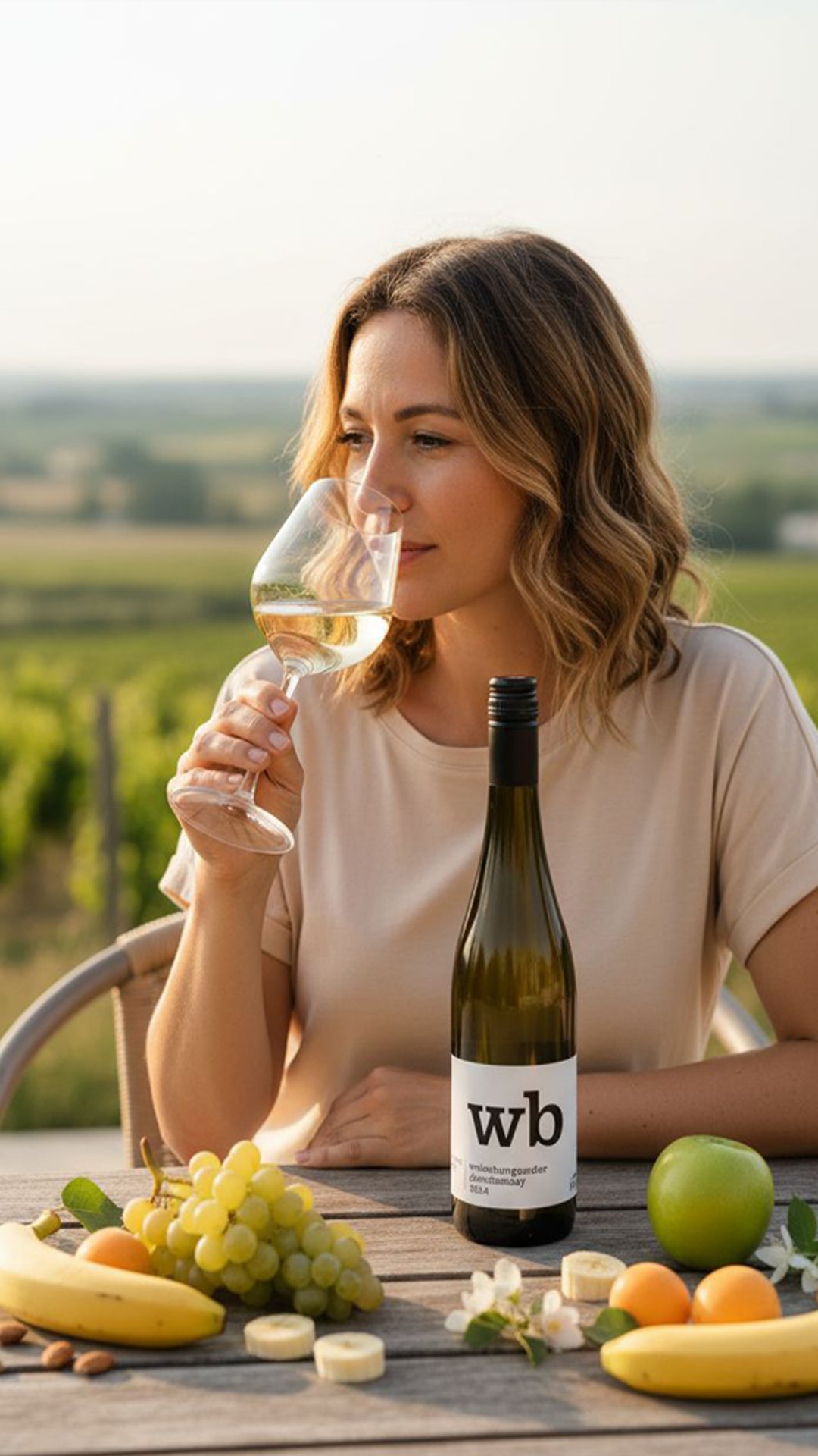 Verkostung eines Hensel Weissburgunders an einem Tisch am Rand des Weinbergs