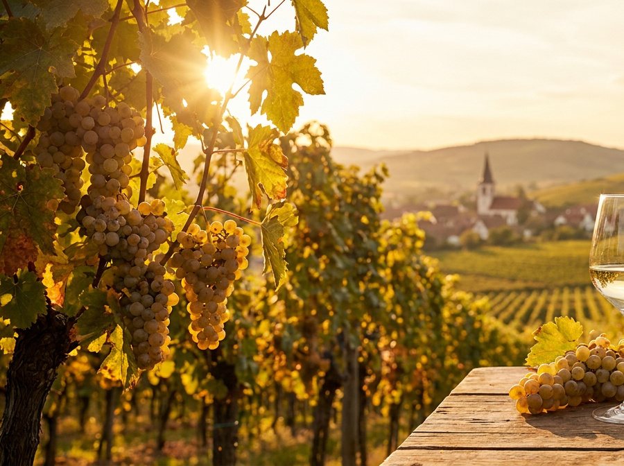 Weinberg in der Pfalz im Abendlicht